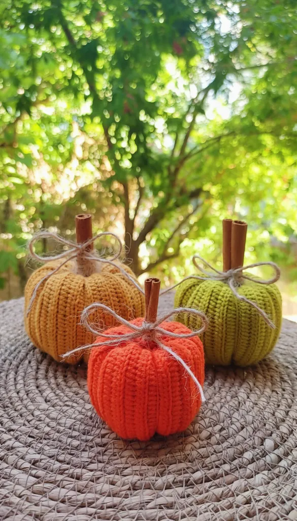 El Örgüsü Renkli Dekoratif Bal Kabağı Seti - 3'lü Sonbahar Dekorasyon