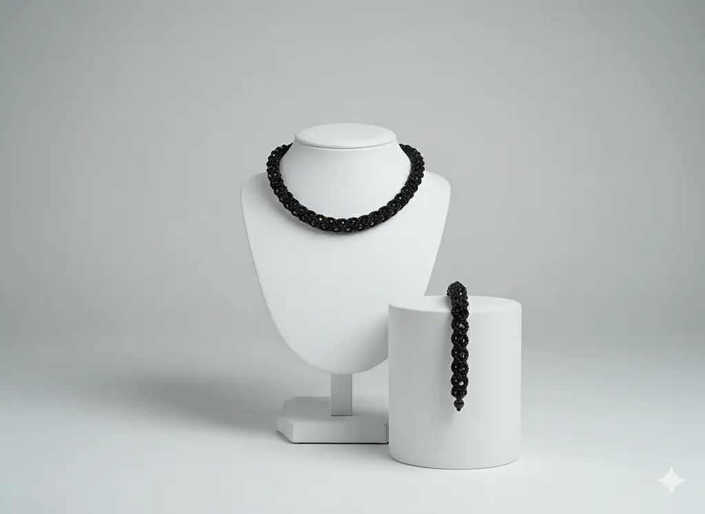 Siyah Kristal Taşlı Choker Kolye ve Bileklik Takımı - Şık ve Zarif