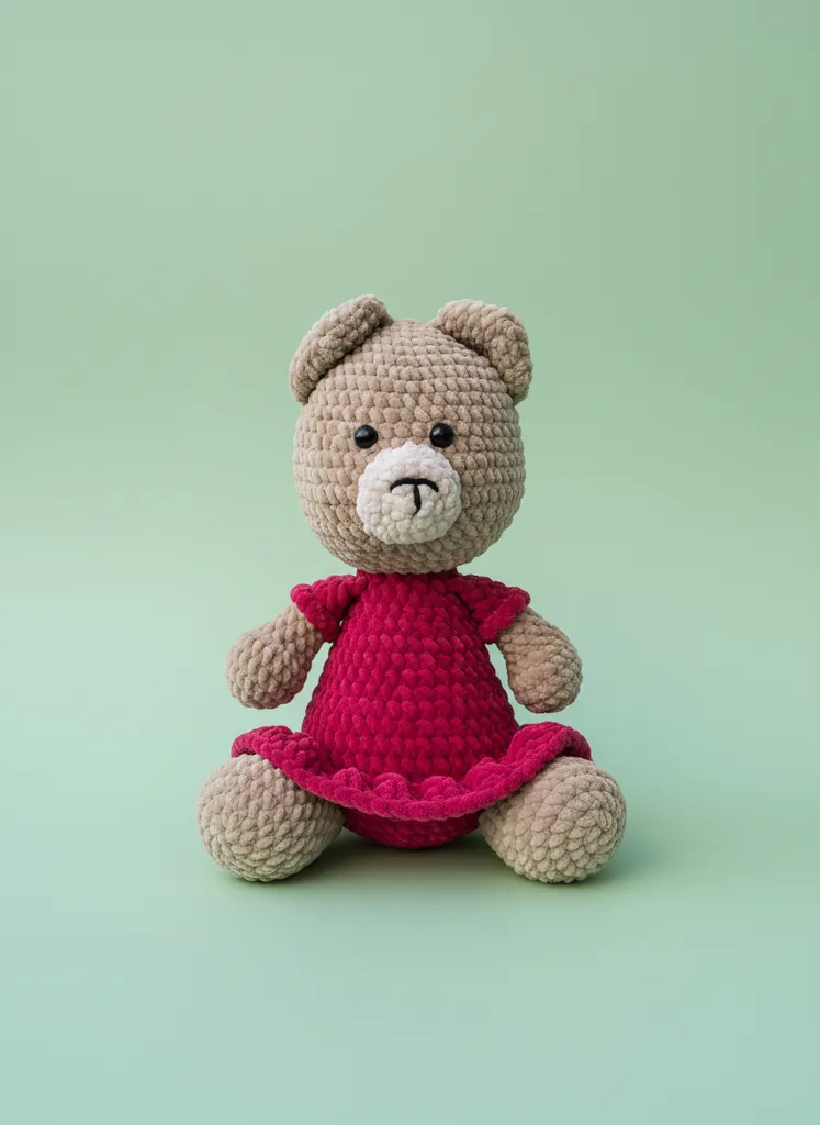 El Örgüsü Peluş Teddy Bear Oyuncak Bebek - Krem ve Pembe Renk Seçenekleriyle