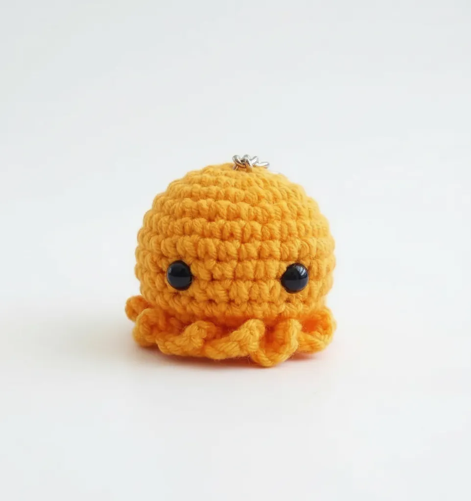 Sarı El Örgüsü Ahtapot Anahtarlık - Amigurumi Oyuncak Anahtarlık