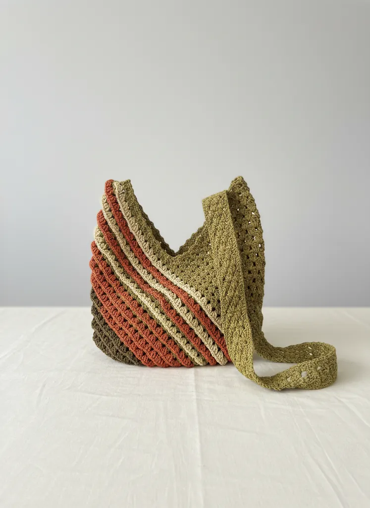 El Örgüsü Sonbahar Renkleri Kâğıt İp Torba Çanta - Yuvarlak Tabanlı