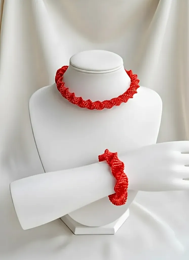 Kırmızı Spiral Tasarımlı Choker Kolye ve Bileklik Takı Seti