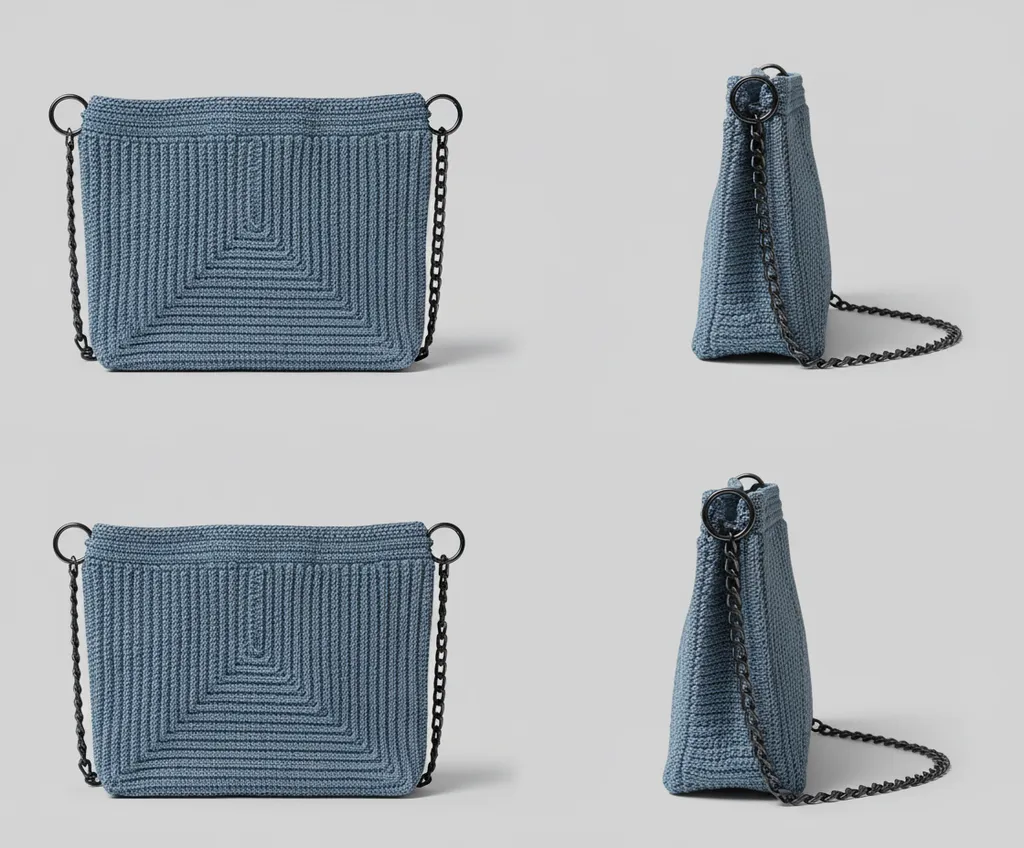El Yapımı Mavi Örgü Çanta Mum İpi ile Örülen Zincir Askılı Şık Tasarım