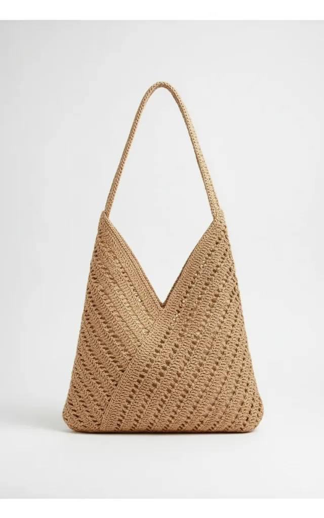 Şaman Rengi Kağıt İp Örgü Omuz Çantası - Yazlık Plaj Çantası