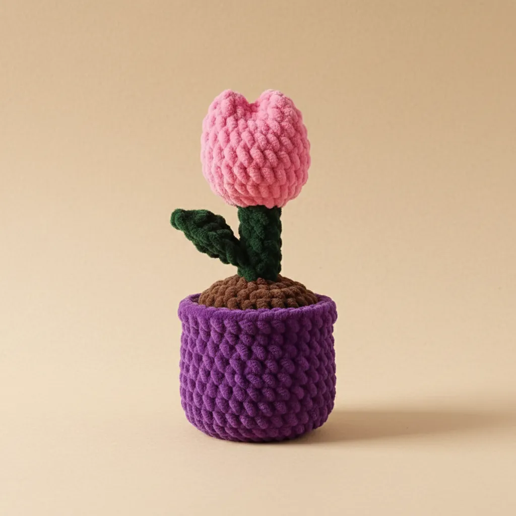 El Örmesi Amigurumi Saksılı Lale Çiçek Dekoratif Hediyelik Oyuncak