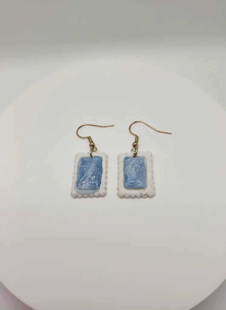 Handmade Blue Glitter Rectangular Earring - Stylish and Lightweight Design