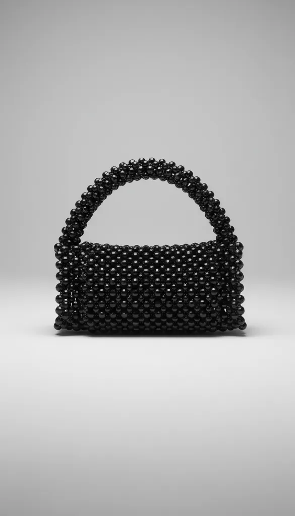 El Yapımı Siyah Taş Boncuklu Şık ve Zarif Çanta (Davet ve Günlük Kullanım)