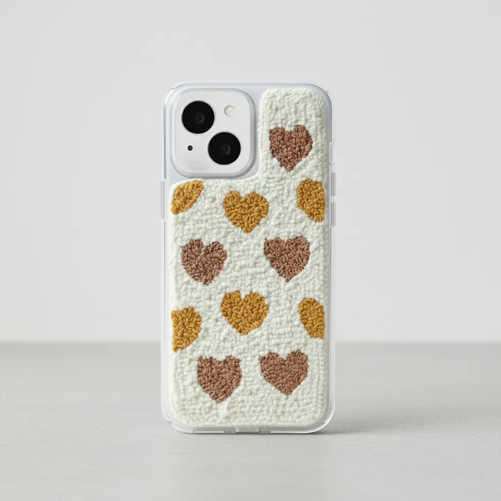 iPhone 13 Uyumlu El Yapımı Punch Nakışlı Kalp Desenli Telefon Kılıfı