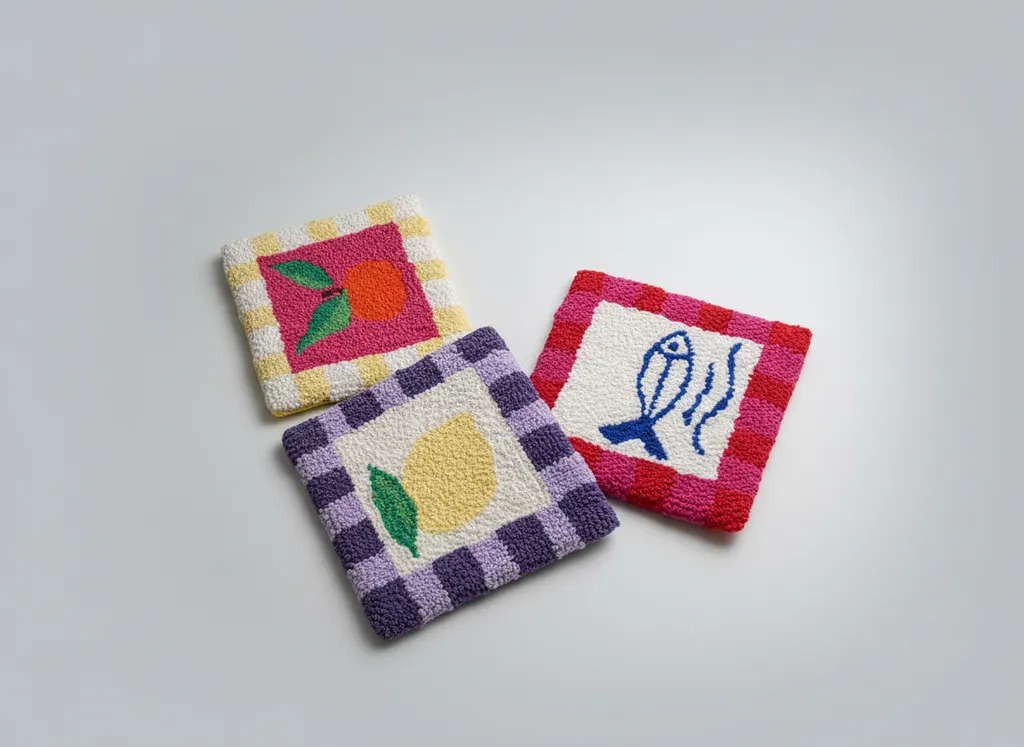 El Yapımı Meyve ve Balık Desenli Renkli Bardak Altlıkları Seti (3 Adet)