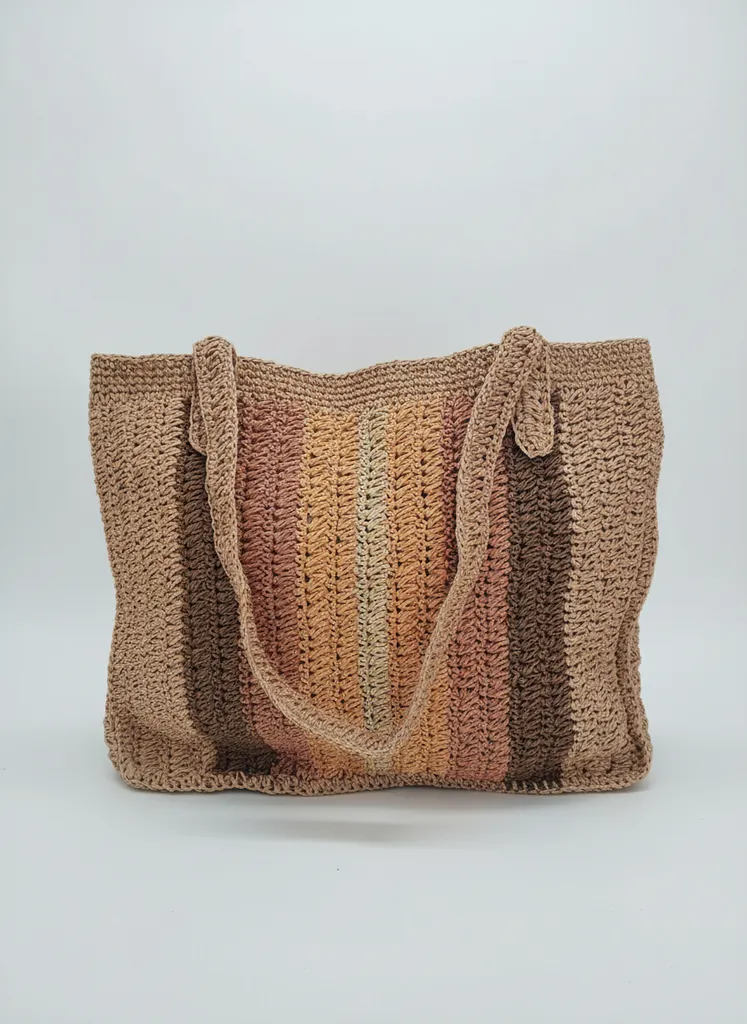 Handmade Water Path Patterned Paper Rope Knit Shoulder Bag - Beige and Brown Tones