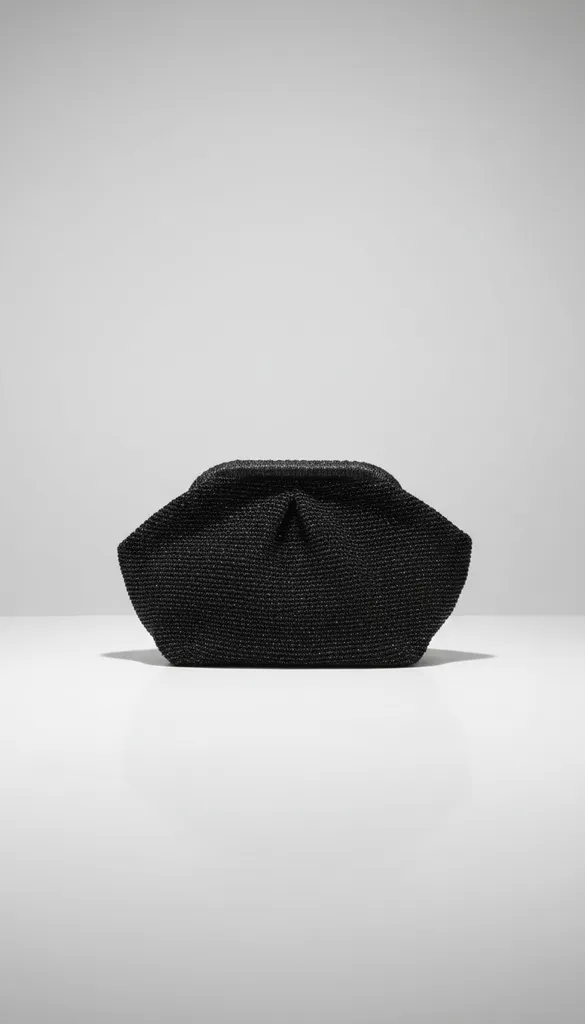 Siyah İplik Örgü Büzgülü Portföy Çanta - Şık ve Zarif Tasarım