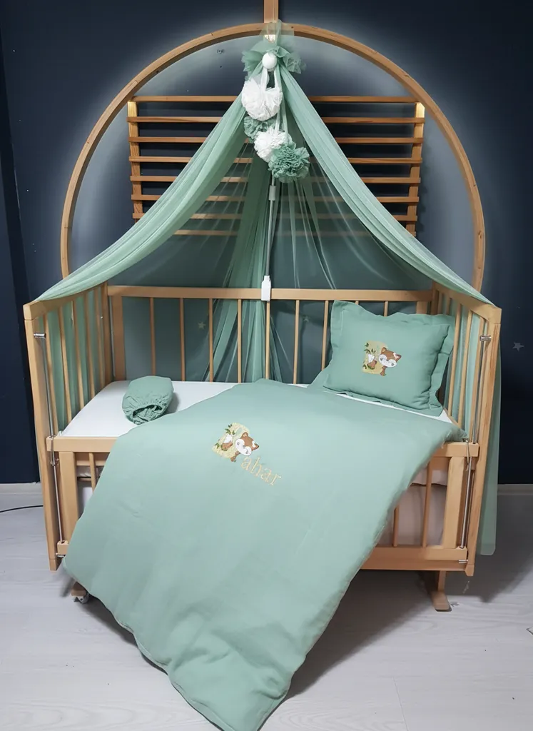 Müslin Bebek Uyku Seti - 100x150 cm Yorgan, Yastık, Çarşaf ve Cibinlik Seti