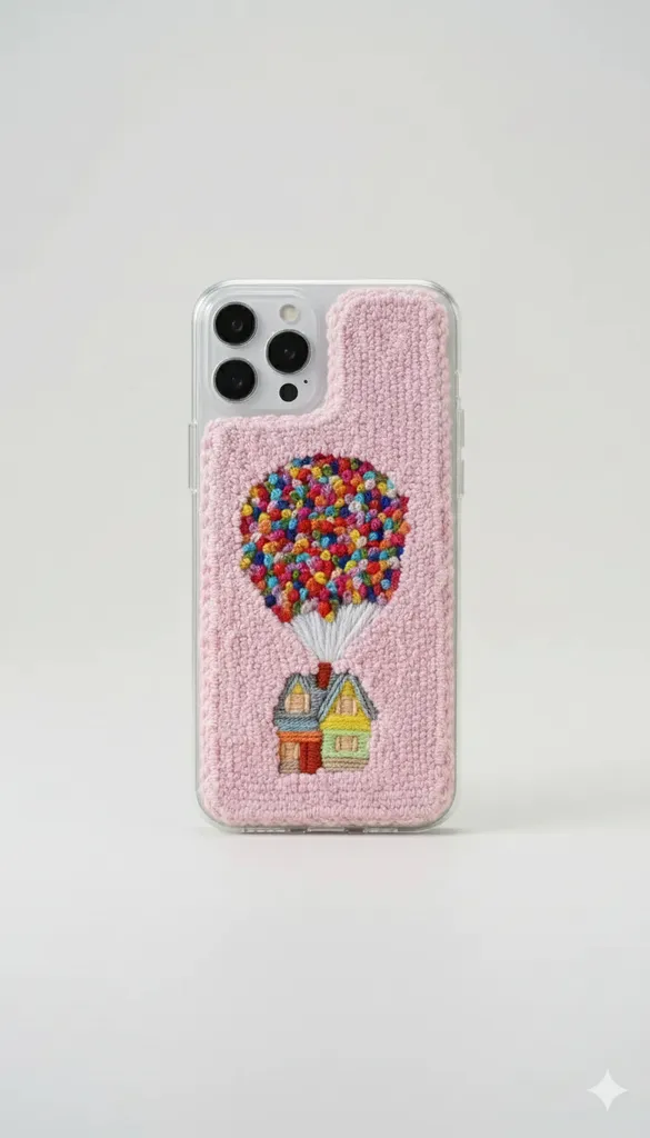 iPhone 16 Pro Max Pembe El Emeği Up Desenli Punch Telefon Kılıfı