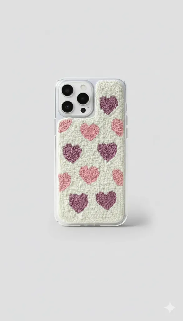 iPhone 13 Pro Max Uyumlu Mor Kalp Desen Punch Telefon Kılıfı