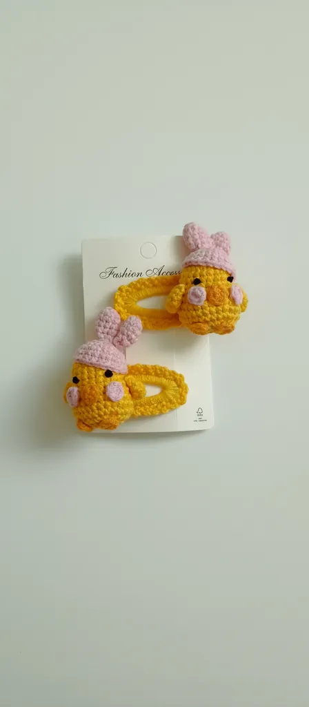 El Örgüsü Civciv Tasarımlı Kız Çocuk Toka Seti - Sarı ve Pembe