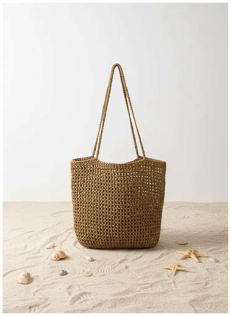 El Örgüsü Kağıt İp Plaj Çantası - Geniş Hacimli Yazlık Stil