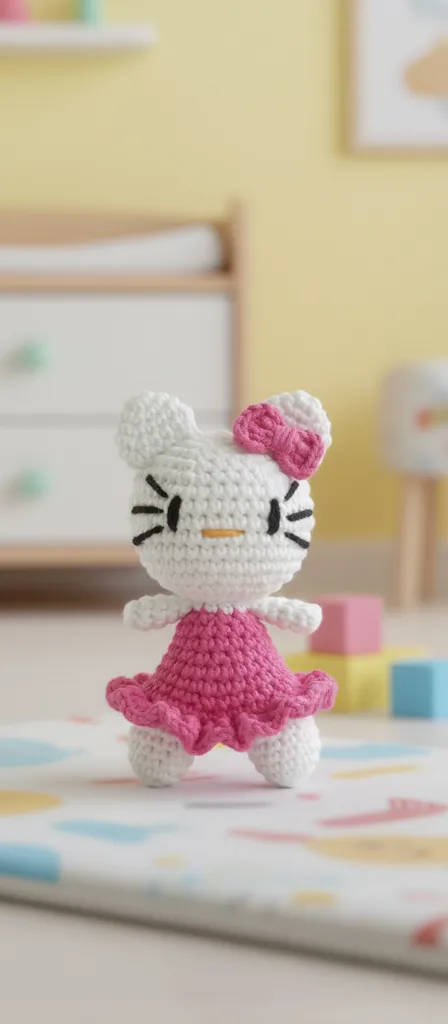 El Örgüsü Hello Kitty Amigurumi Anahtarlık - Pembe Elbiseli Sevimli Oyuncak