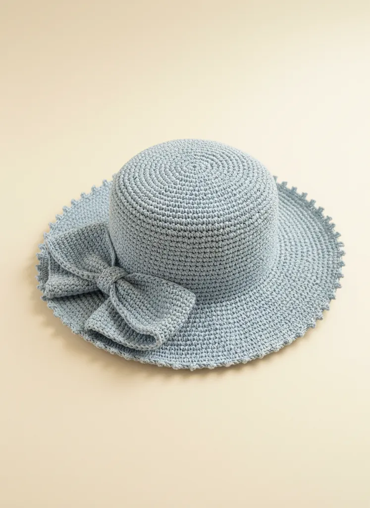 Baby Blue Paper Rope Ruffled adult Sun Hat