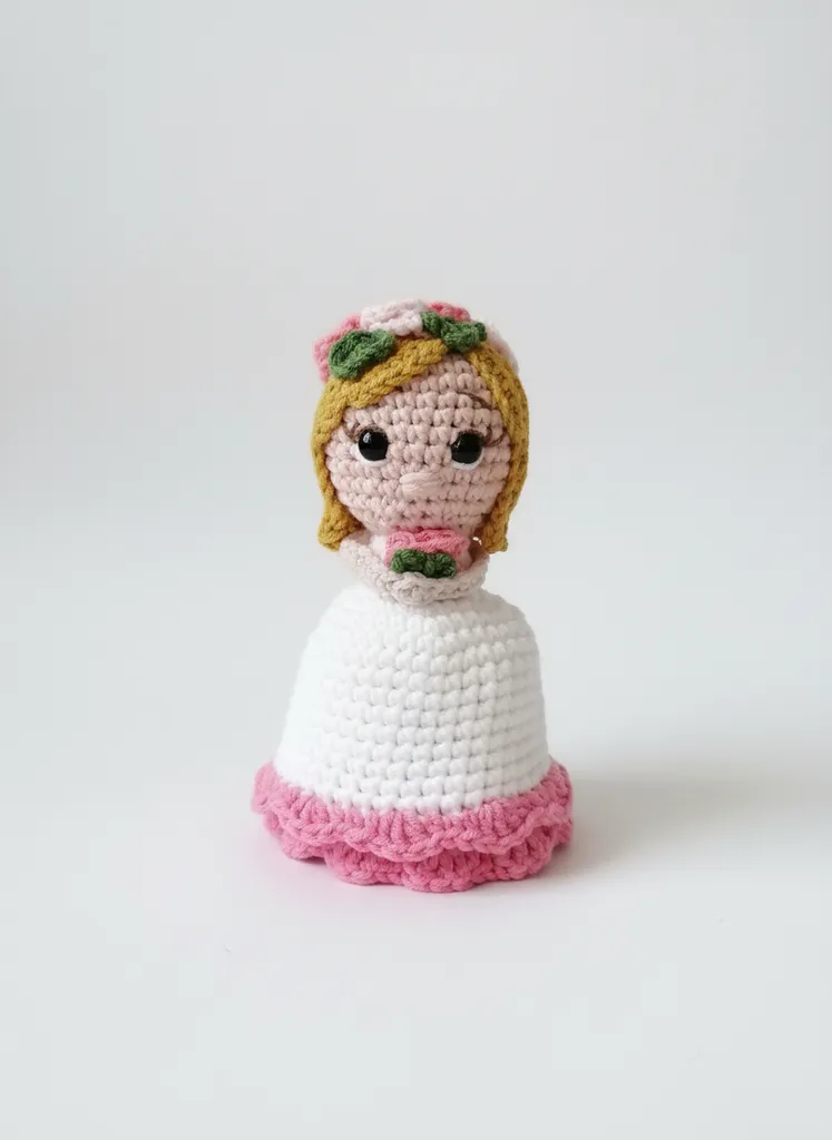 Çiçek Taçlı Bebek Amigurumi - Beyaz ve Pembe El Örgüsü Oyuncak