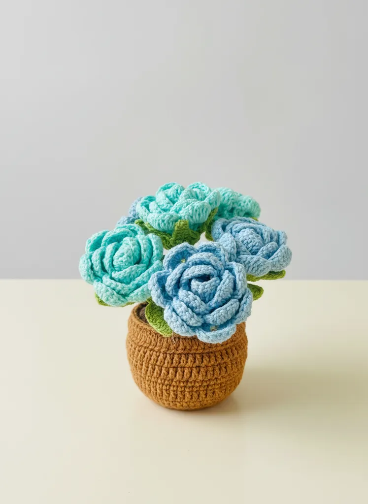 Large Size Rose Bouquet Amigurumi Potted Flower Decorative Gift 6-Piece