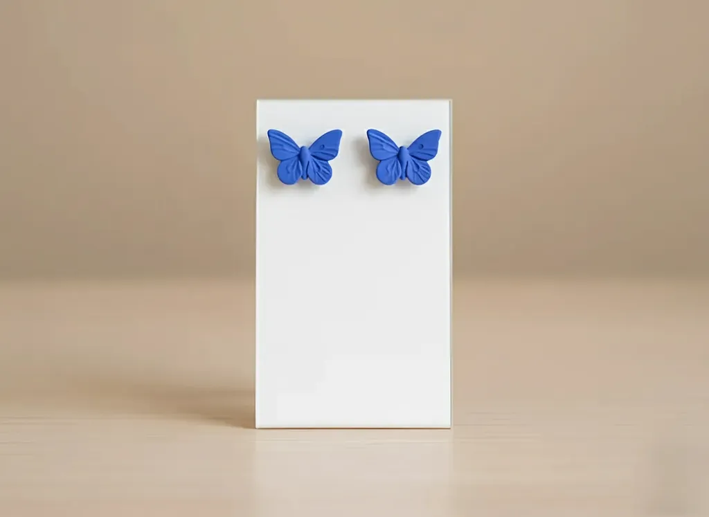 Handmade Blue Butterfly Figured Clay Earring - Modern Design Earrings