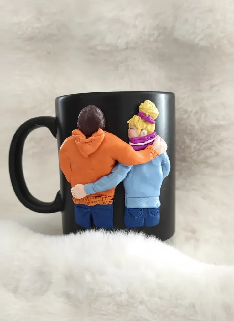 Special Design Polymer Clay Black Mug - Us Two Themed