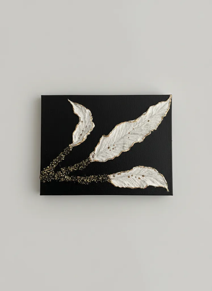 Black Background with White Leaf Pattern Special Design Table