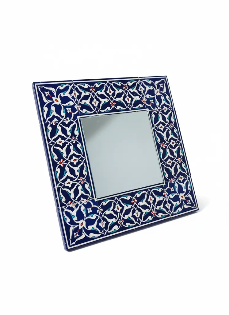 Desenli Çini Ayna - 40x40 cm Dekoratif Duvar Aynası