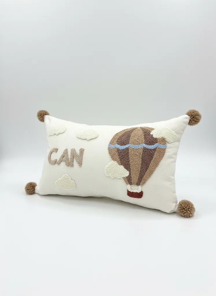 Kişiye Özel Nakışlı Balon ve Bulut Desenli Punch Yastık Kılıfı - İsim Yazılı