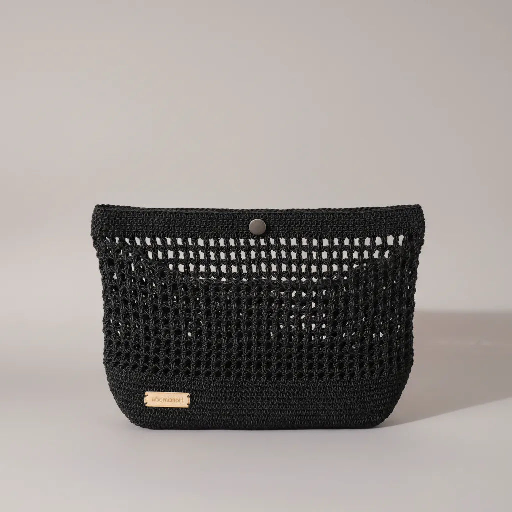 Siyah Makrome İp File Çanta - Astarsız, Küçük Boy
