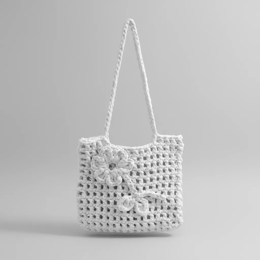 Beyaz Penye İp File Çanta - Şık Tasarım ve Dayanıklı Yapı