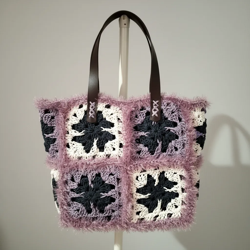 Kağıt İp Çanta - Kare Motifli, Şık Tasarım