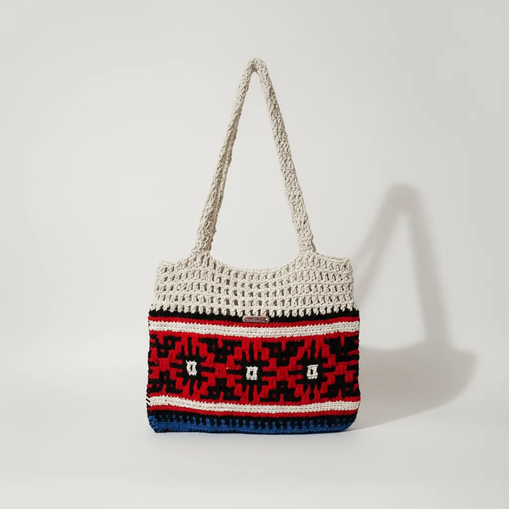 Kilim Desenli Pamuk Makrome Omuz Çantası - Bohem Stil