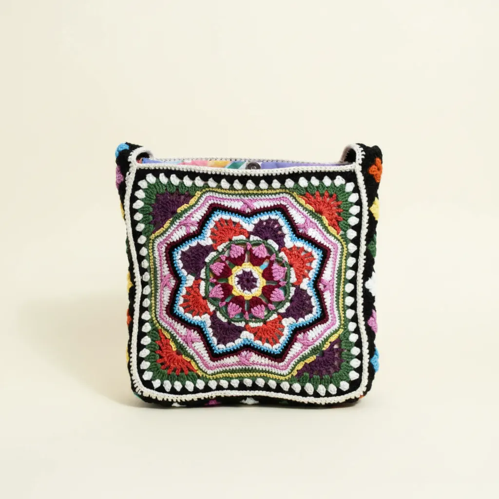 Renkli Mandala Desenli Astarlı Omuz Çantası - Bohem Tarzı