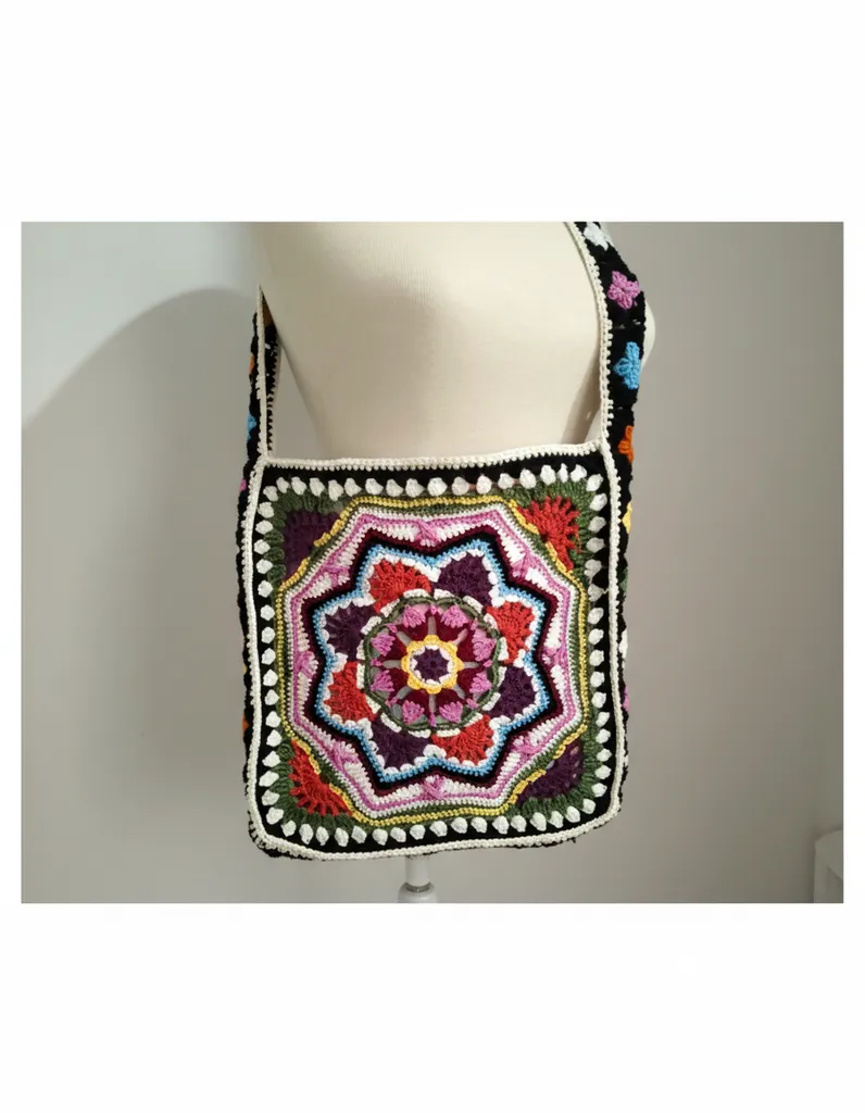 Mandala Desenli Omuz Çantası - Karışık Renkli Bohem Stil