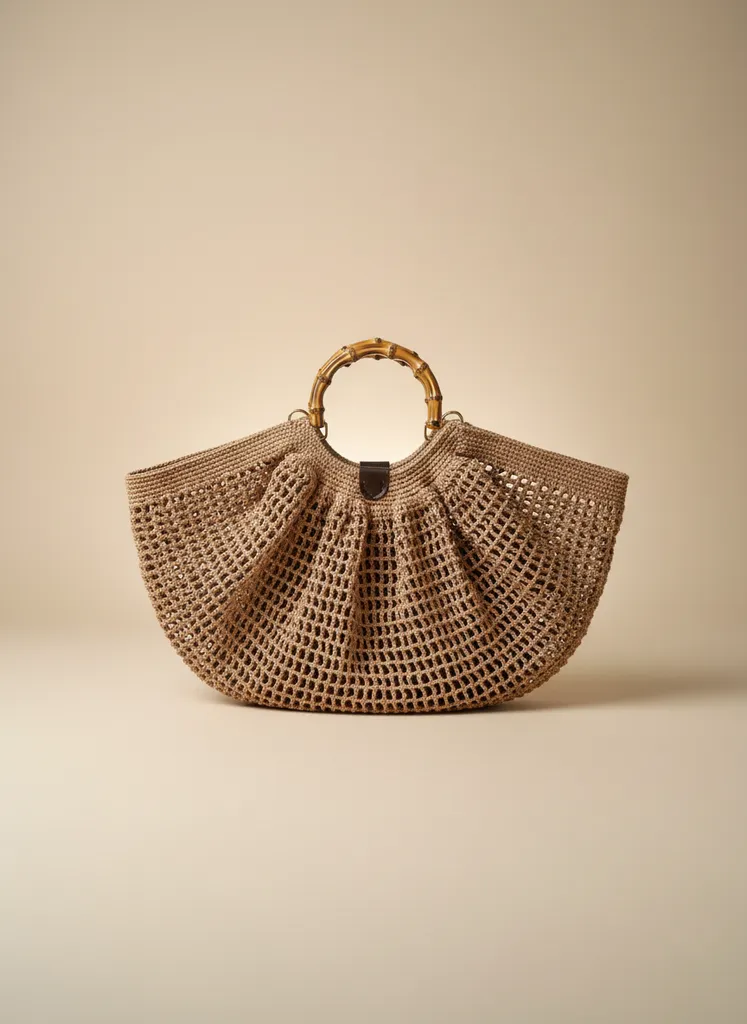 Woven Beach Bag - Large Size, Wooden Handle and Lined