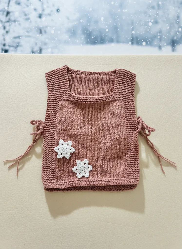 Pembe Bebek Süveteri - Kar Tanesi Detaylı, Bebe İpi