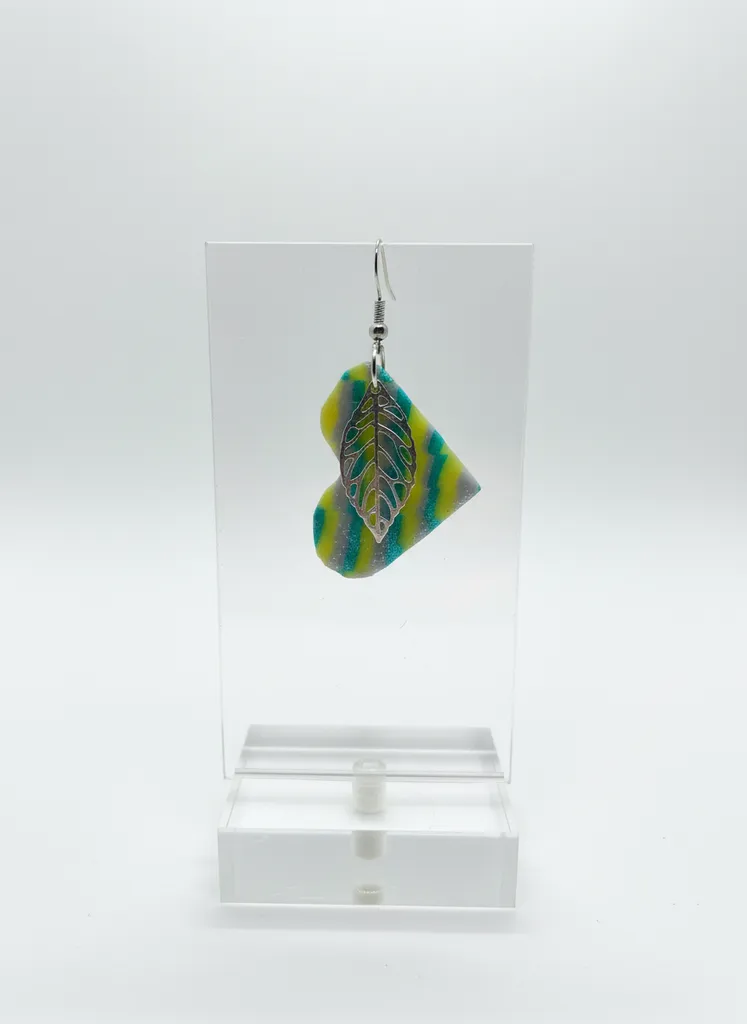 Green, Yellow and Grey Polymer Clay Leaf Detailed Earrings