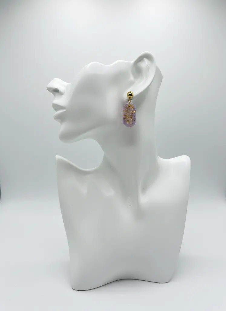 Lavender Colored Gold Glitter Handmade Special Design Earring (Magnificent)