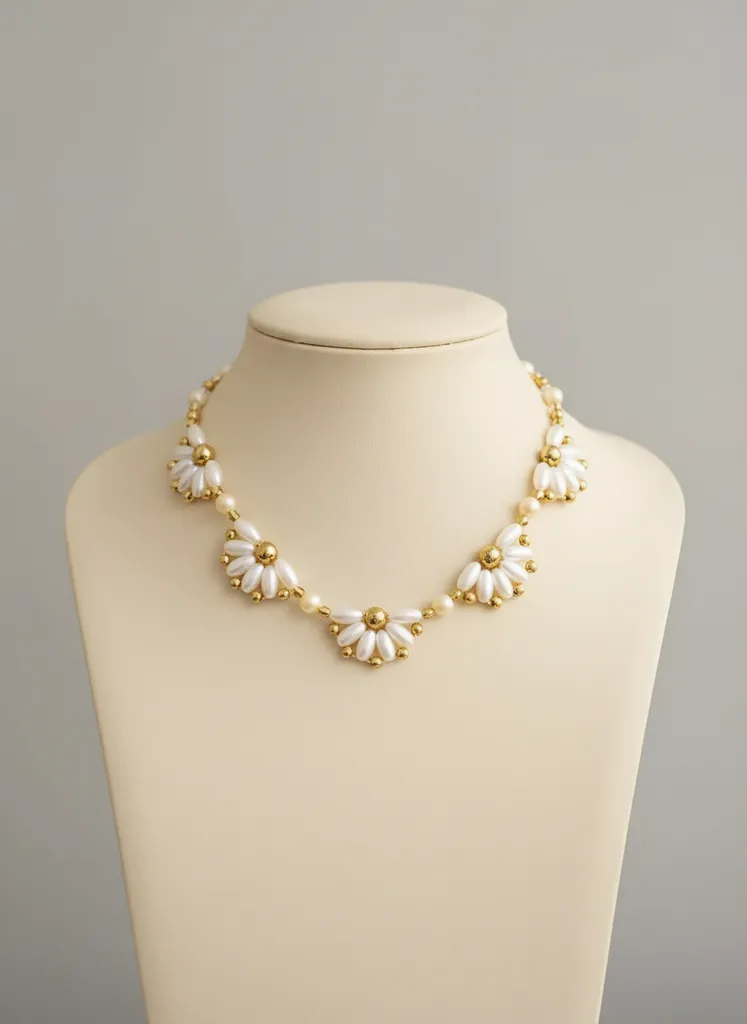 İnci ve Altın Detaylı Yarım Papatya Tasarım Kolye - Şık ve Zarif