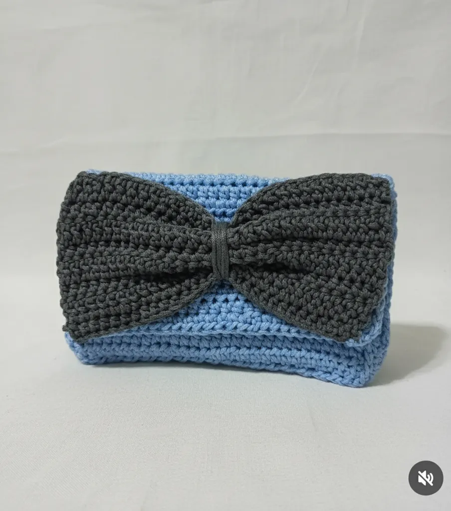 Mavi Makrome İpli Gri Fiyonklu Çıtçıtlı Cüzdan