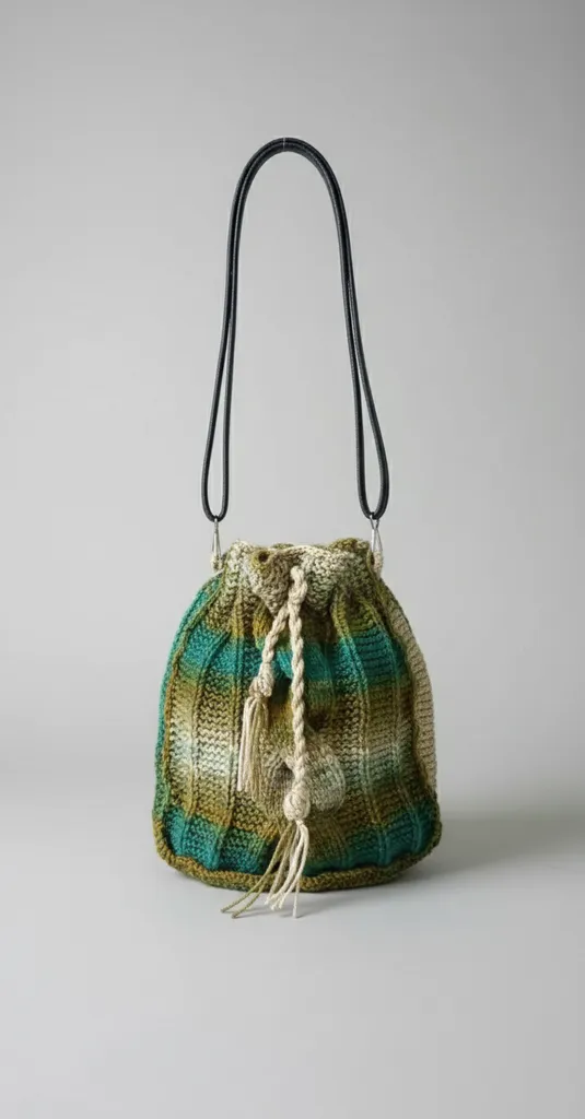 Yeşil Kahverengi Büzgülü Omuz Çantası - Yandan Askılı