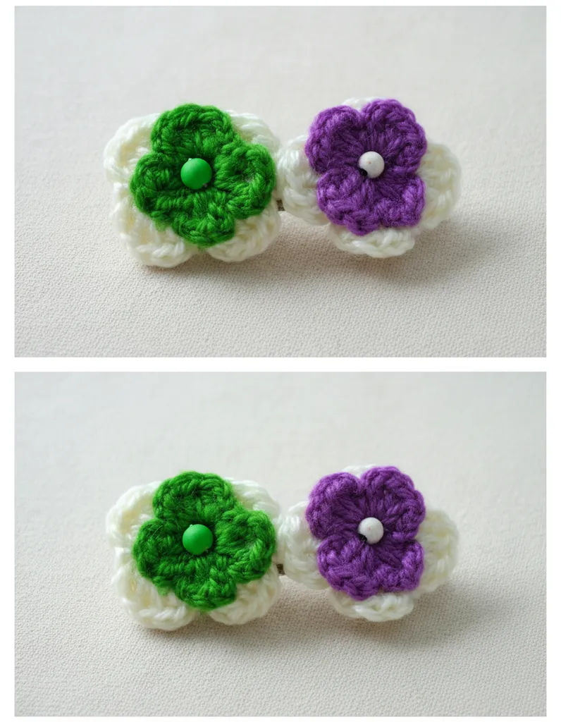 Yeşil ve Mor Çiçek Motifli Metal Klips Toka Saç Aksesuarı