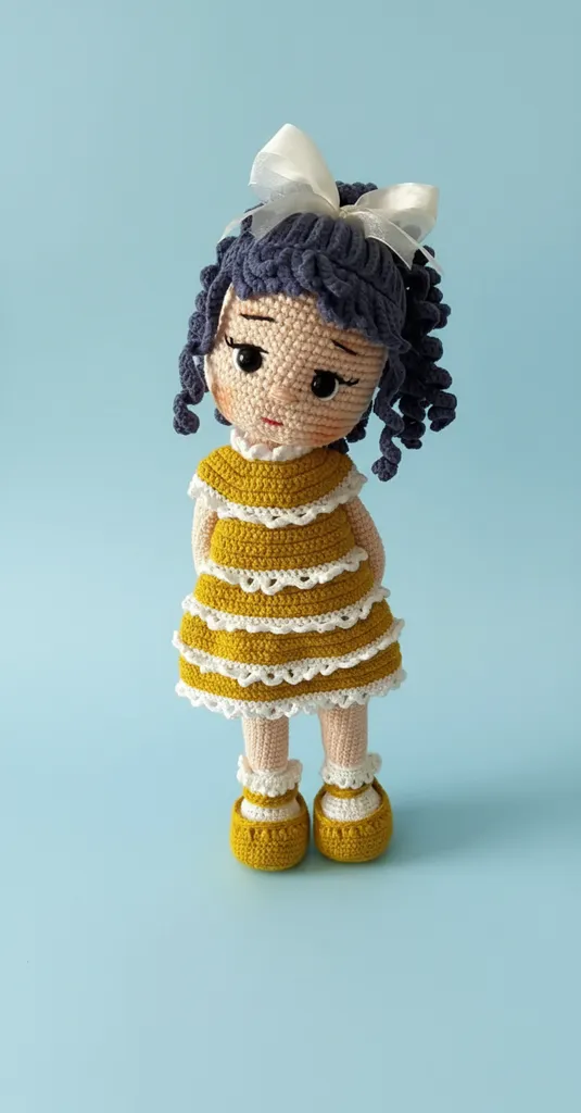 Sarı Elbiseli Örgü Bebek - Organik Oyuncak Bebek