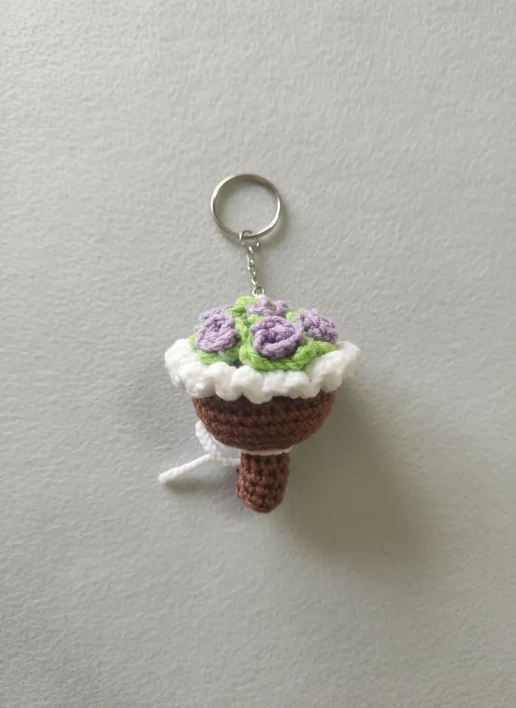 Purple Rose Bouquet Keychain - Bag Accessory and Decorative Ornament