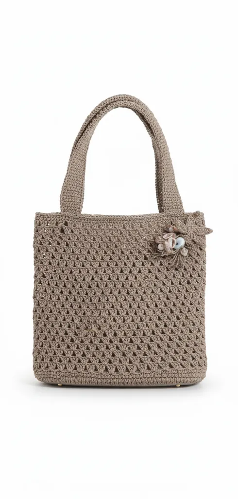 El Örgüsü Kağıt İpten Bej Plaj Çantası - Hasır Görünümlü Şık Tasarım