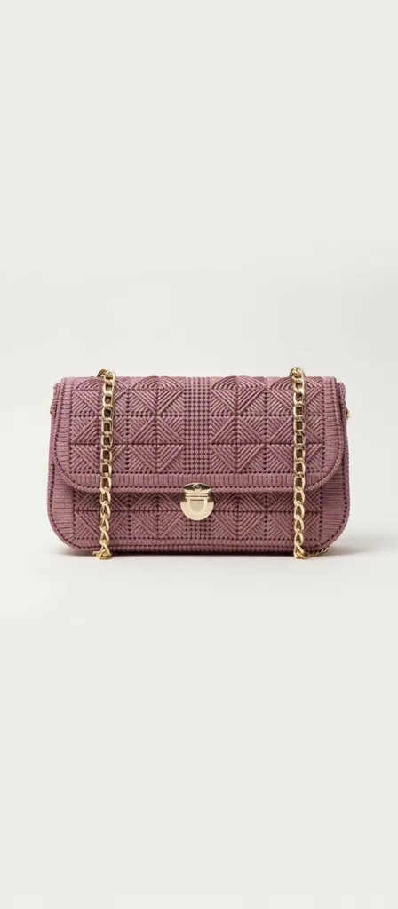 Hand Embroidered Pink Canvas Shoulder Bag - Chain Strap and Special Design
