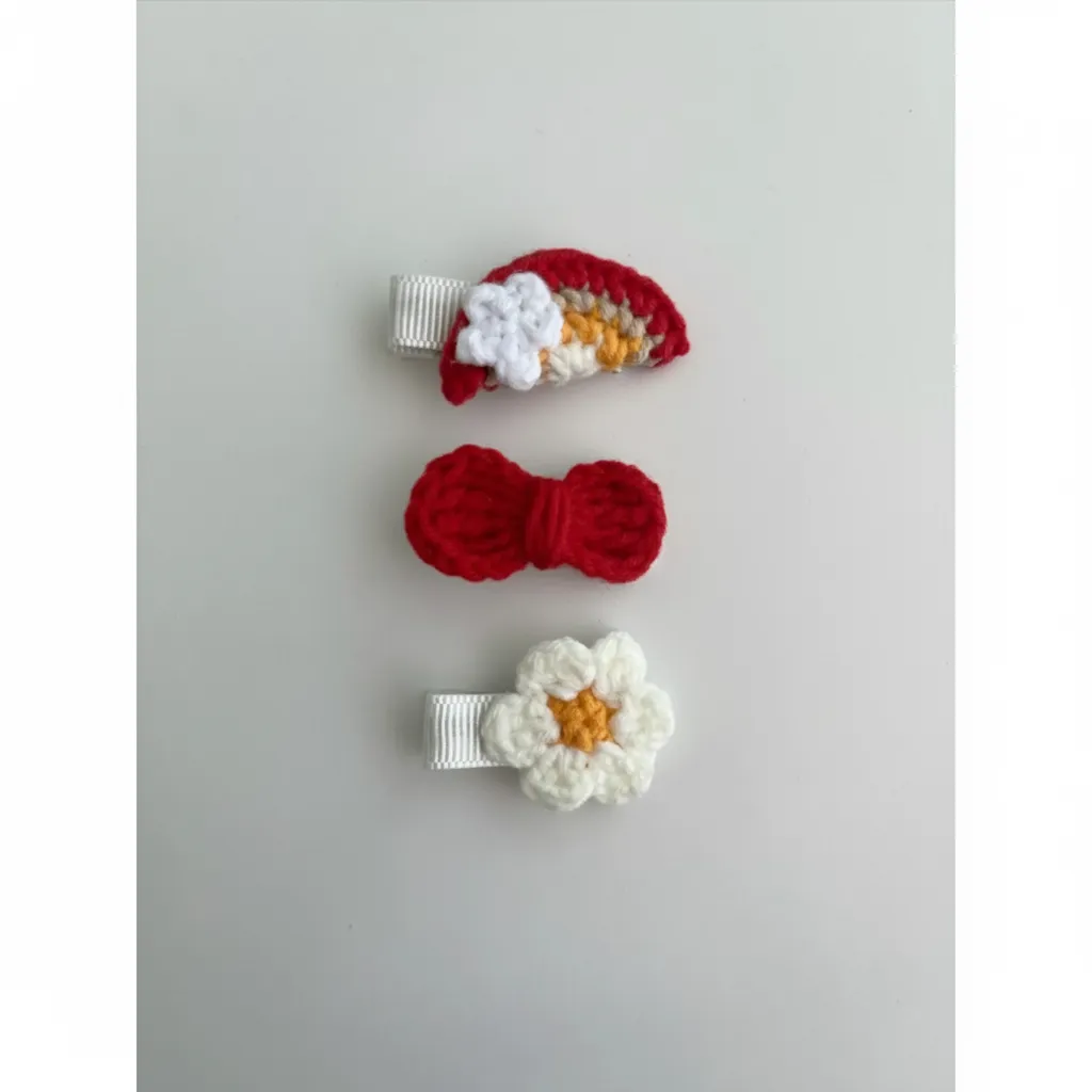 3-Piece Baby Hair Clip Set - Red Bow, Daisy, Rainbow Patterned