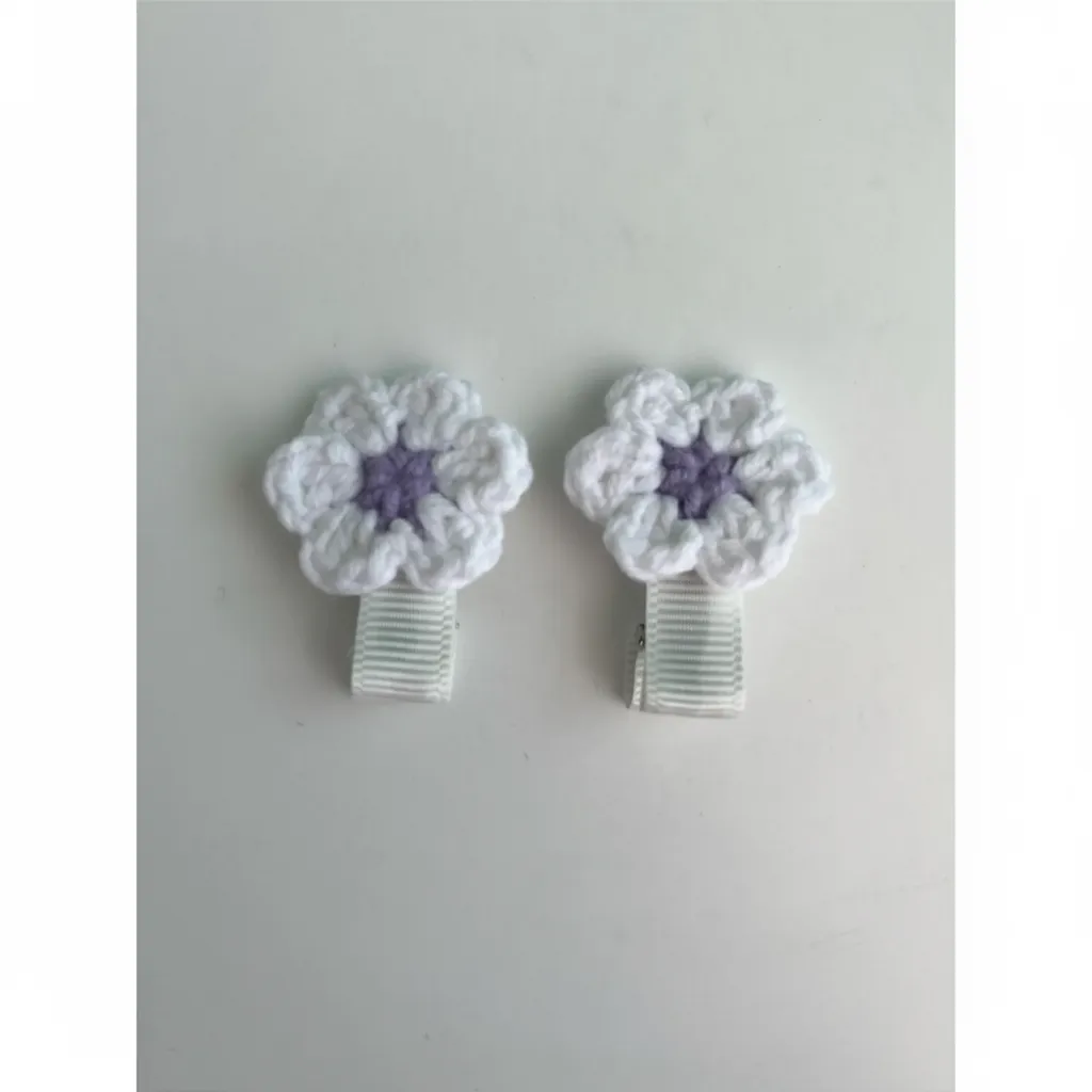 White Daisy Patterned 2-Piece Baby Hair Clip Light Purple