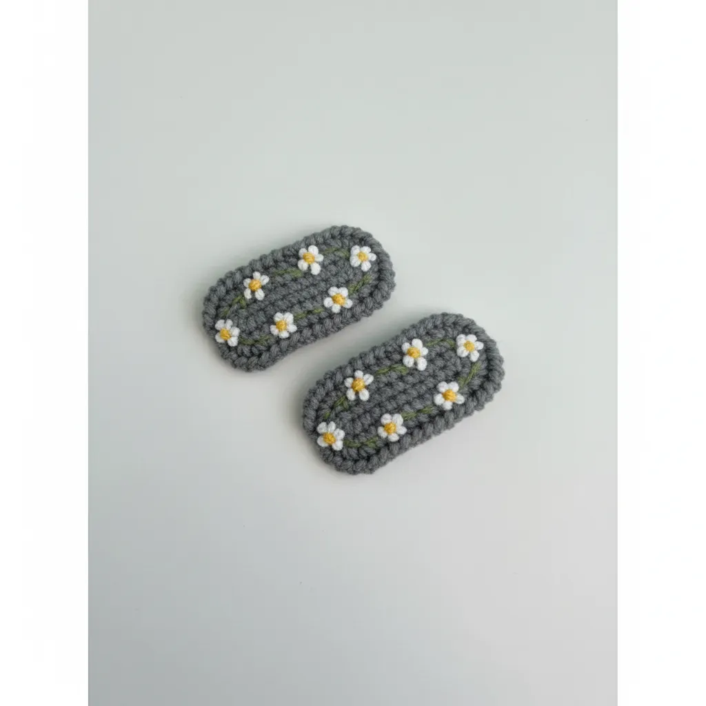 Daisy Patterned Buckle Set - Gray Color Hair Accessory (Pair)